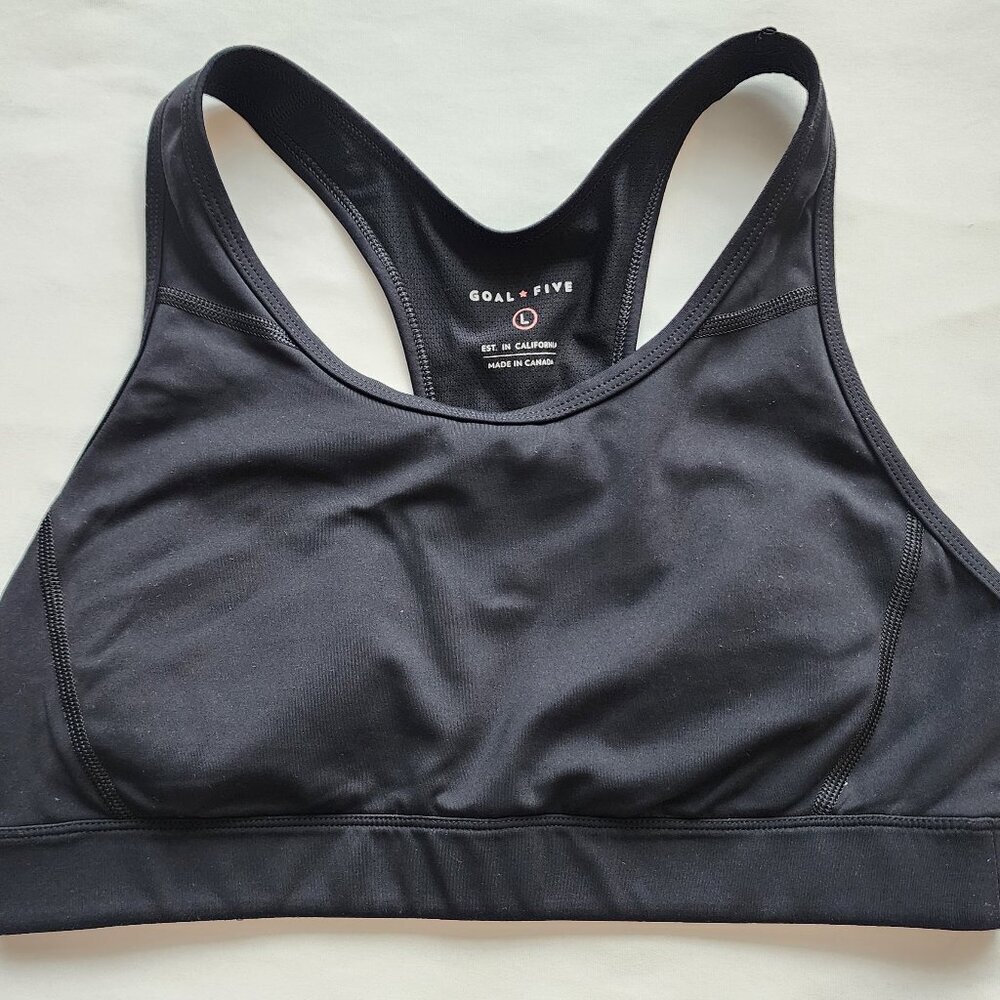 NWOT Goal Five Bra '99er Sports Bra SZ L BLACK Medium Support High-stretch Mesh